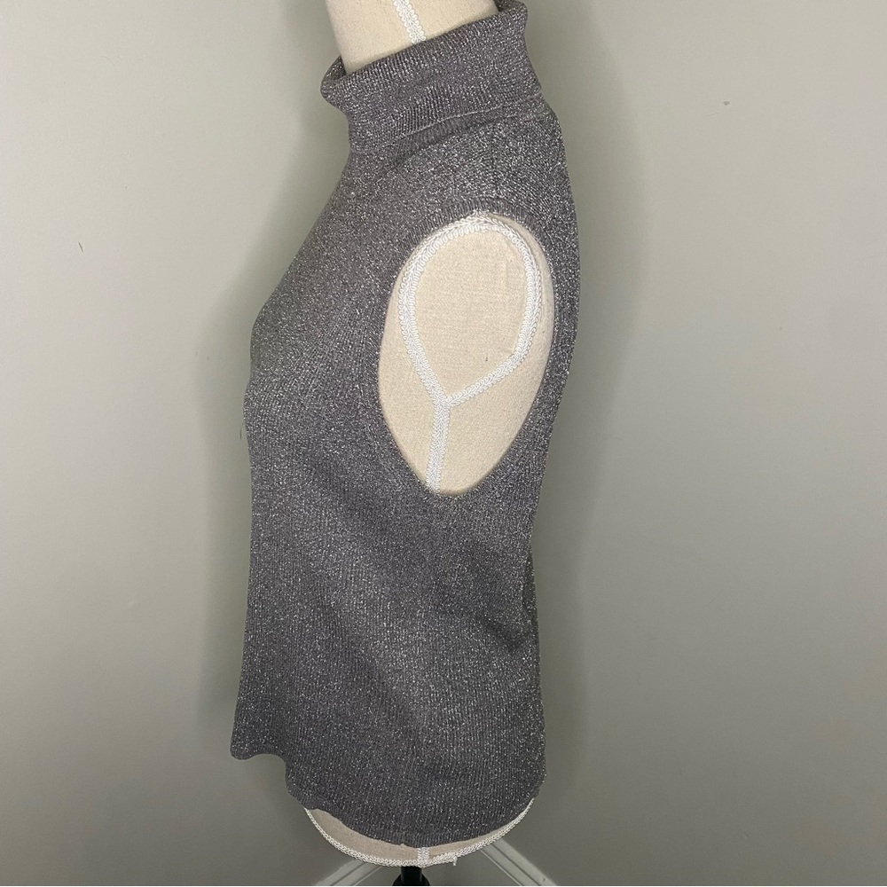 August Silk shimmer silver gray turtleneck sleeveless silk sweater size Large/XL - Picture 3 of 7